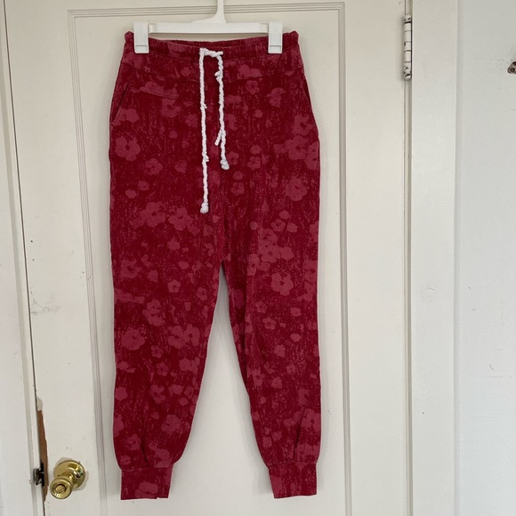 Anthropologie Saturday/Sunday Flora Printed Joggers in Wine - Picture 3 of 7